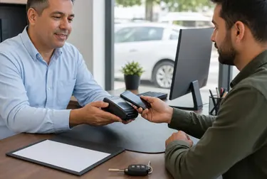 Despachante ajudando cliente com emissão de boletos para pagamento.
